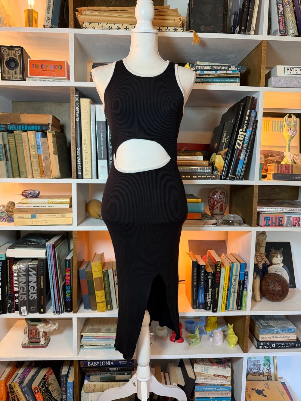 Black Cutout Ribbed Midi Dress - Women